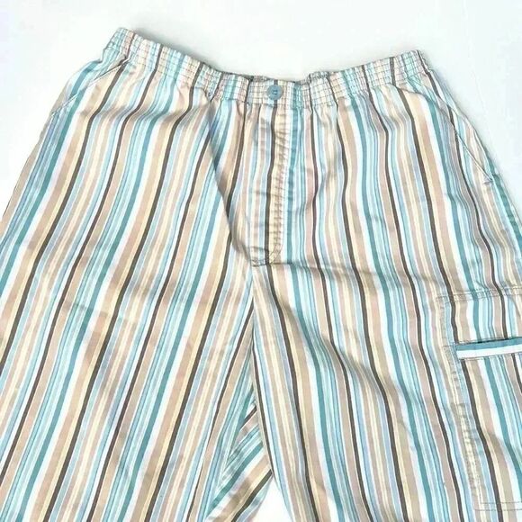 Vtg 80s Bermuda Shorts Pull-On Striped Multicolor Coastal Grandma Women’s 10 - Picture 2 of 10